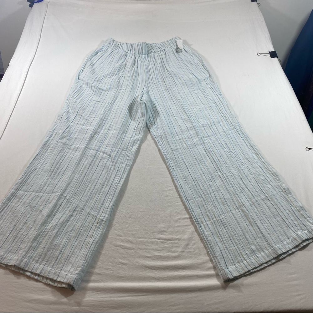 Wonderly Pull On Wide Leg Pants Stripes Baggy Cotton Beach Elastic Waist Cozy